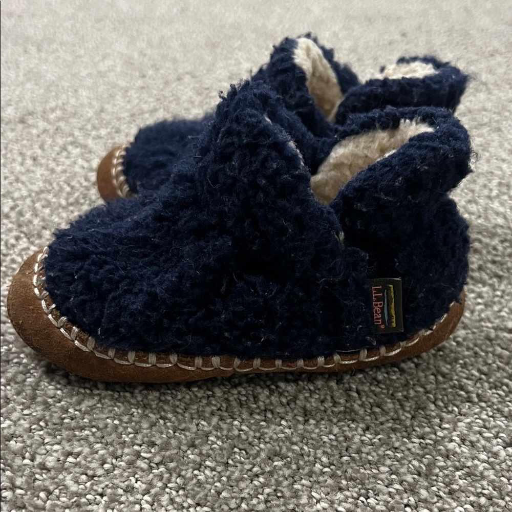L.L. Bean Kids' Fuzzy Navy Slippers